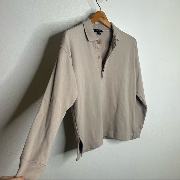 AYR The Cool Long Sleeve Pima Cotton Modal Polo Top Tan Size XS - Picture 5 of 15